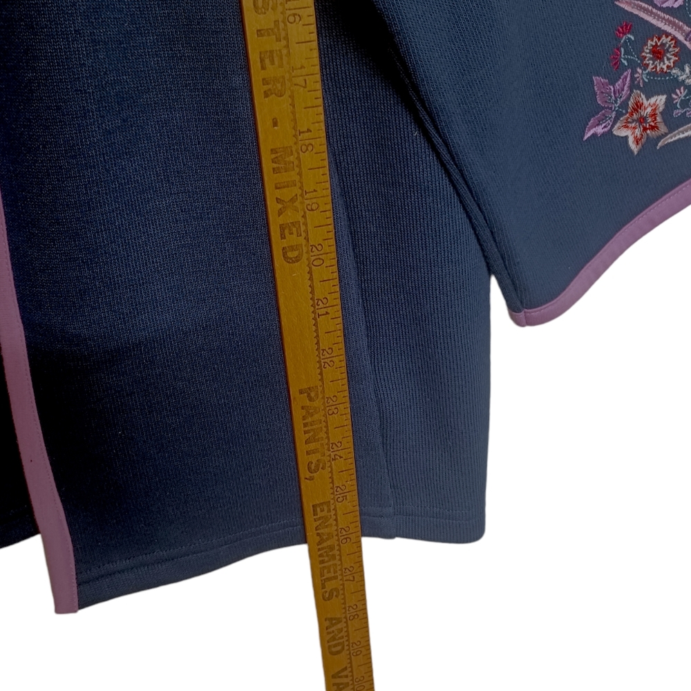 BOB MACKIE Embroidered Floral Print Lilac Purple Navy Blue Knit Cardigan Sweater - Picture 8 of 8